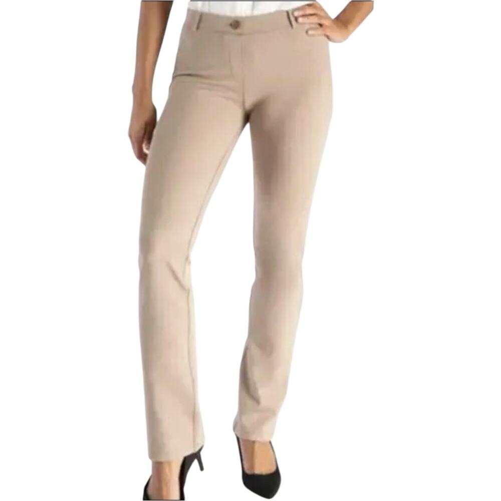 Betabrand Classic Dress Pant Yoga Pant Straight Stretch Mid Rise Beige L Long
